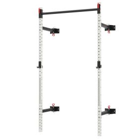 Soozier Folding Squat Rack with Pull Up Bar, Wall Mounted and Adjustable, 1000 Pounds Capacity Power Rack, White