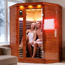 Far infrared corner sauna room Low EMF red sauna therapy two persons
