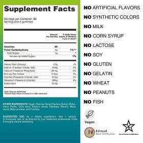 Electrolytes Hydration Gummies 2 Mo.Supply Support Rehydration with Sodium Calcium Potassium Zinc and Chloride for Workout Hiking Cycling Tapioca