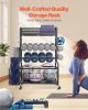 Yoga Mat Storage Rack, Home Gym Workout Equipment Organizer, Powder Coated Finish Steel Yoga Mat Holder with Hooks & Wheels, Weight Rack for Dumbbell