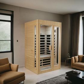 Hemlock Two-person far infrared roof embedded indoor sauna room (Color: as Pic)